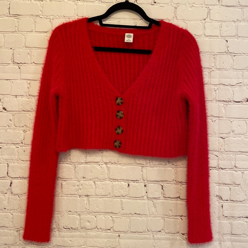 [URBAN BEHAVIOUR] Red Crop Top Sweater - Small